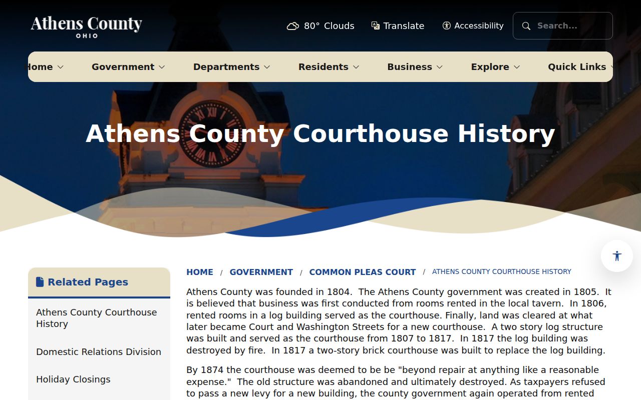 Athens County court calendar reference image of the Athens County courthouse