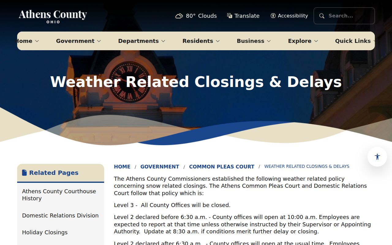 Athens County court calendar image from the court weather-closures source