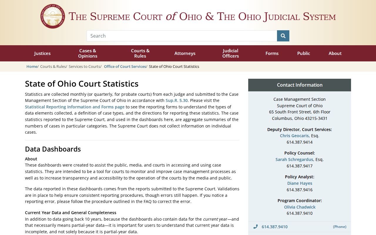 Athens County court calendar image from the Ohio court statistics dashboard source