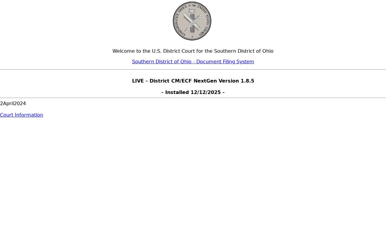 Athens County court records CM ECF federal filing route