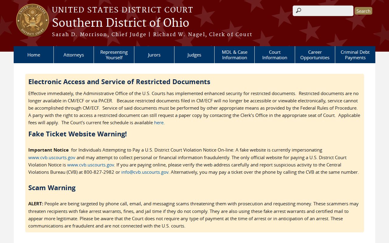 Athens County court records federal Southern District of Ohio route