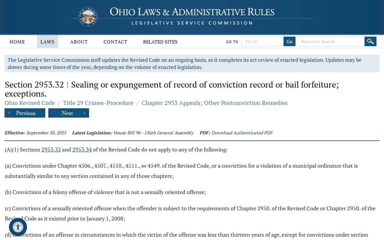 Athens County criminal docket Ohio sealing statute source