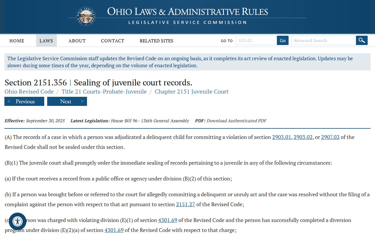 Athens County criminal docket juvenile sealing statute source