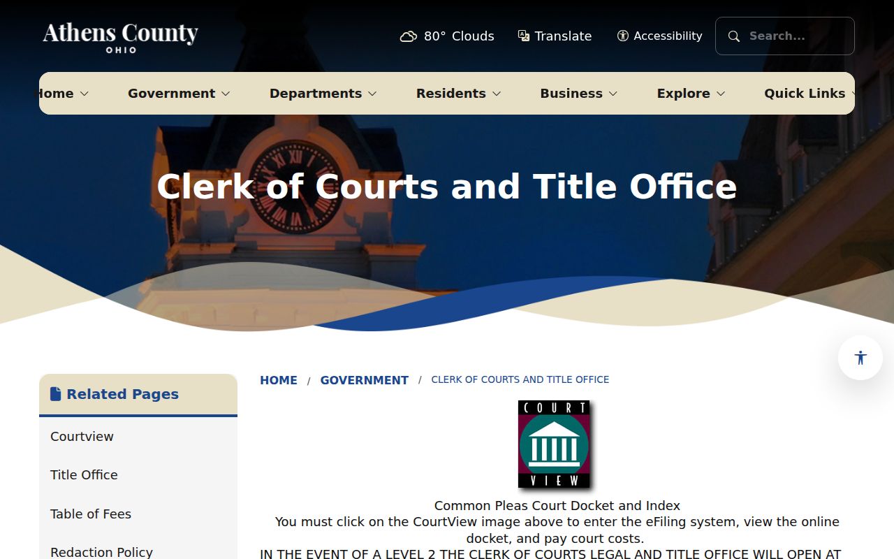 Athens County court docket Clerk CourtView access information