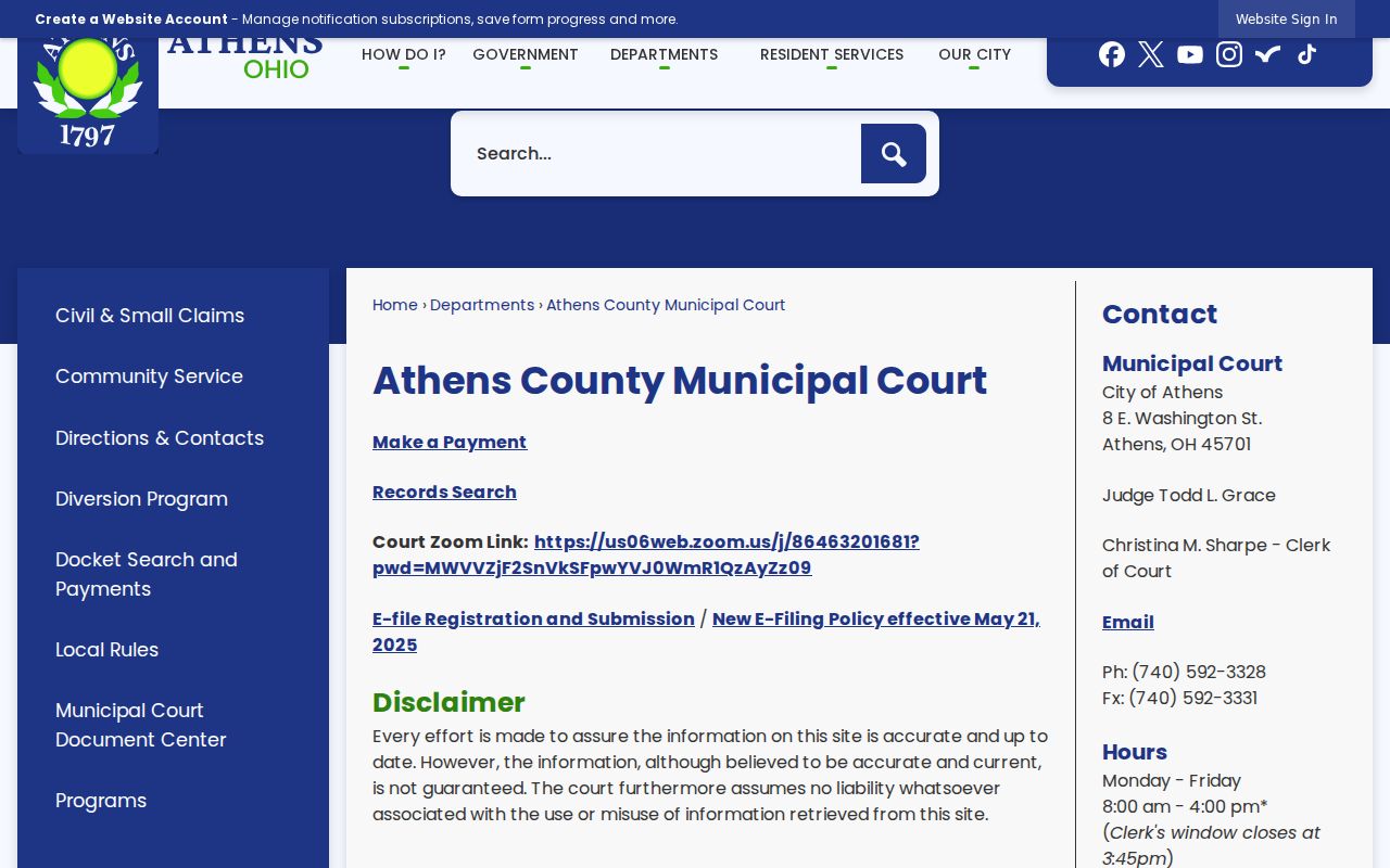 Athens County court docket Municipal Court records and payment homepage