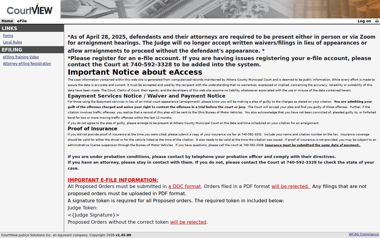 Athens County court docket Municipal CourtView search entry