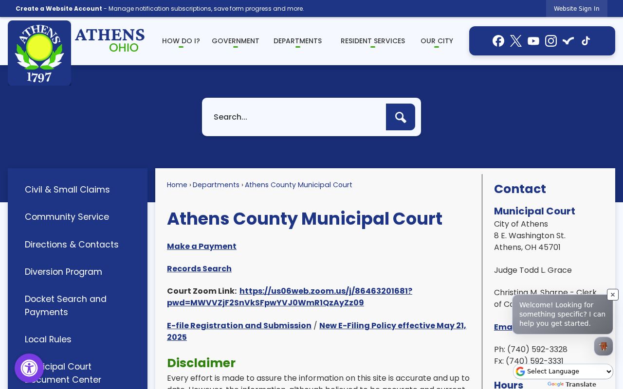 Athens County traffic court records official Athens Municipal Court route