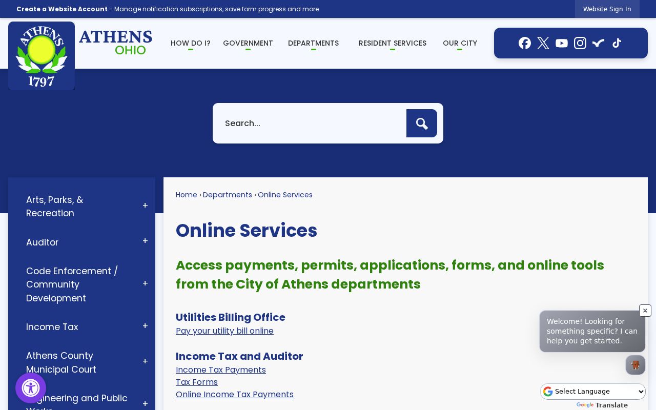 Athens County traffic court records City of Athens online services route