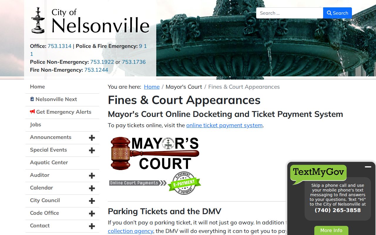 Athens County traffic court records Nelsonville Mayor's Court payment and docket route
